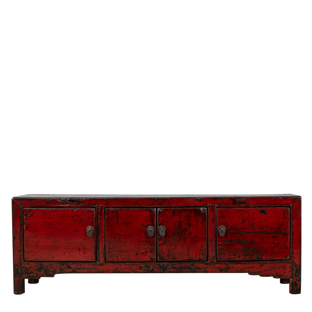 Antique Chinese red lacquer cabinet with four doors from Gansu province, front view