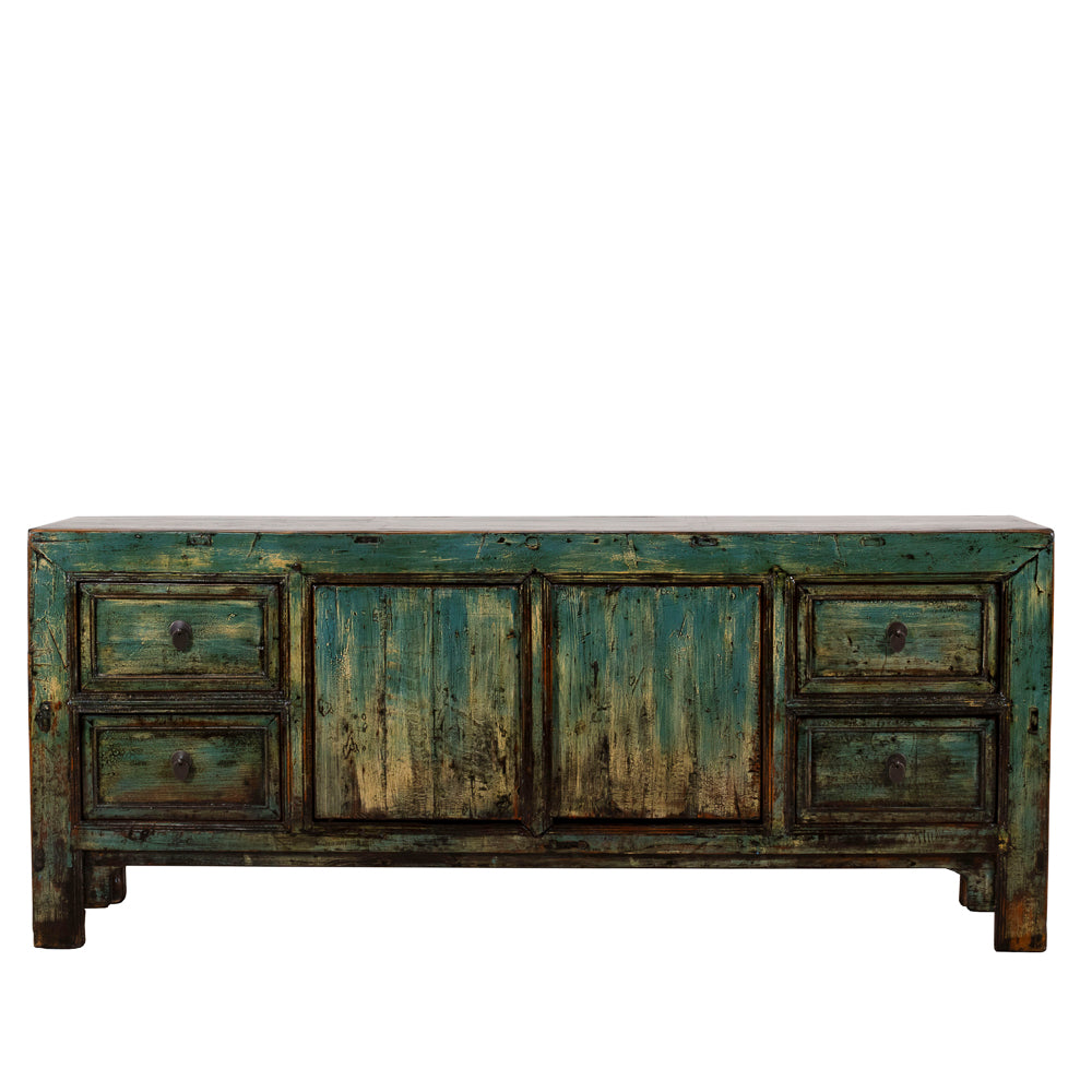 HUISE antique Chinese lacquer sideboard front view with teal patina