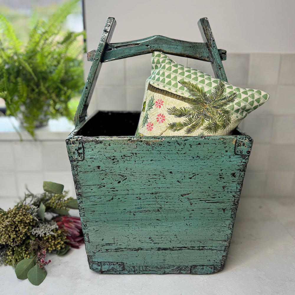 Vintage Rice Basket Mist Blue |Oriental Lacquered Wooden Basket | LIAN ...