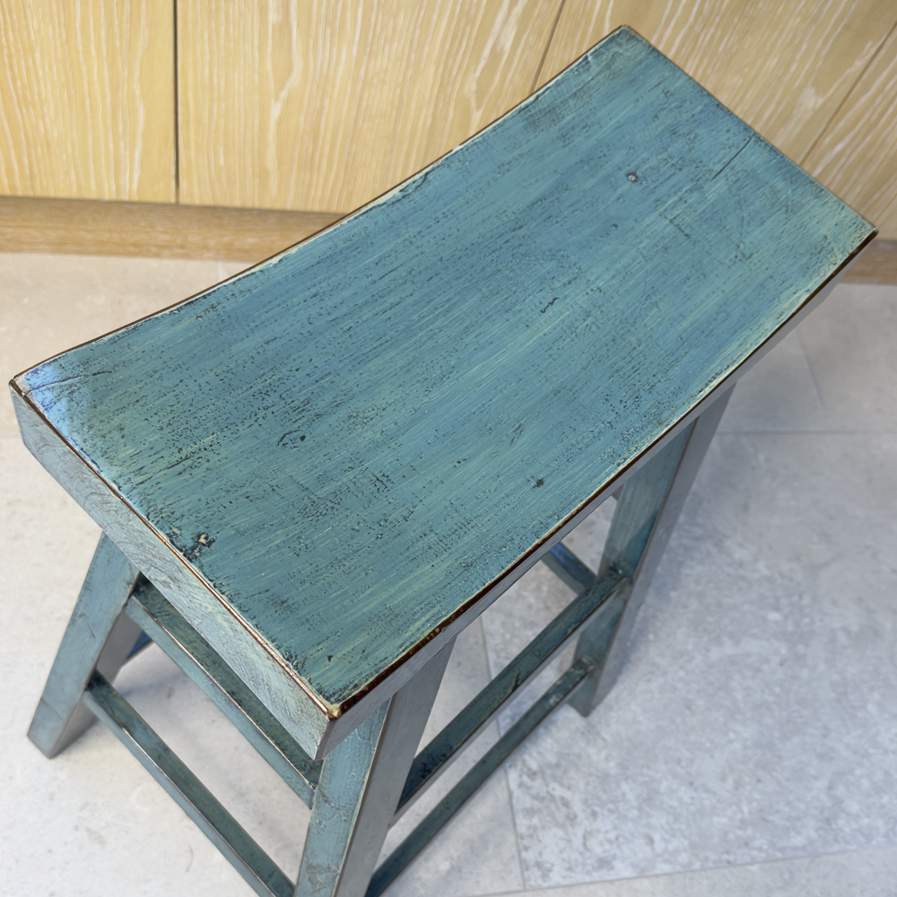 Tall Light Blue Lacquer Wooden Stool | Blue Breakfast Bar Stool Solid ...