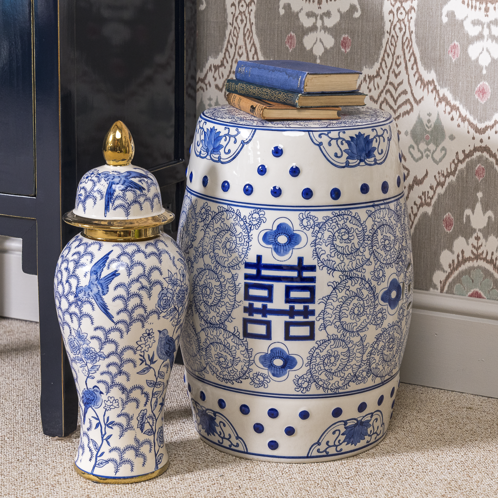 Blue and white ceramic garden stool hotsell