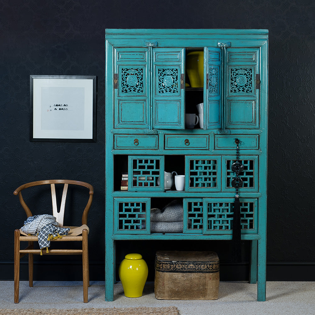 Chinese Antique traditional turquoise cabinet