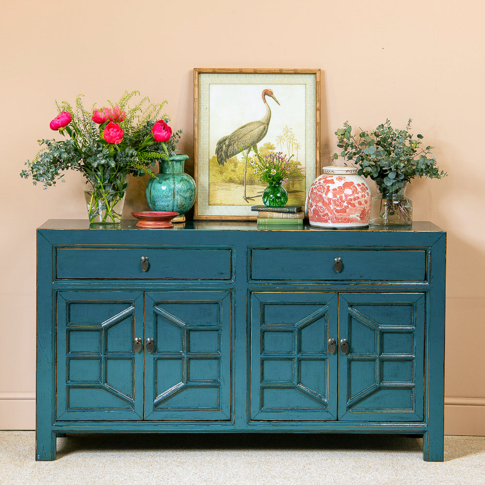 ZINAN Pair of Green Decorated Bedside Cabinets | ORCHID | Orchid