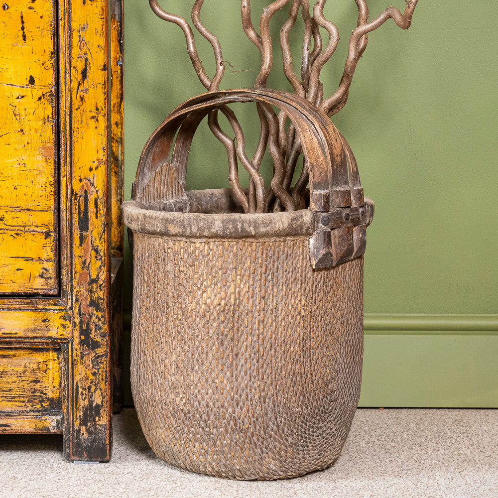 Chinese Antique Willow Rice Basket | Oriental Rice Carrier | ZHAO | Orchid