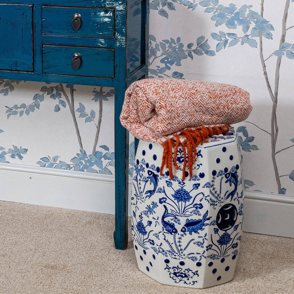 Oriental Blue & White Ceramic Stool - KORLA | Orchid
