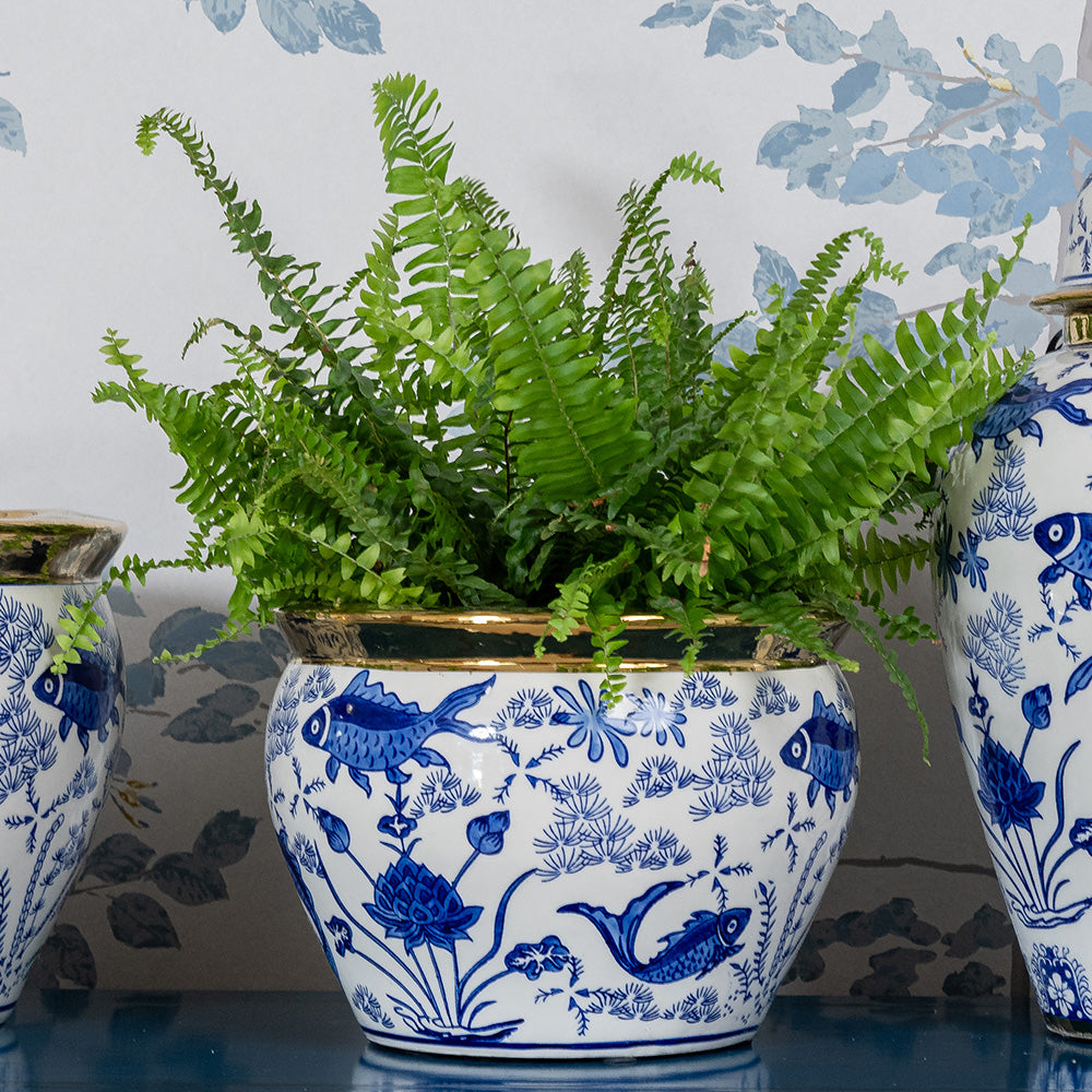 chinese planter pot KORLA Koi Porcelain Planter 25cm | ORCHID