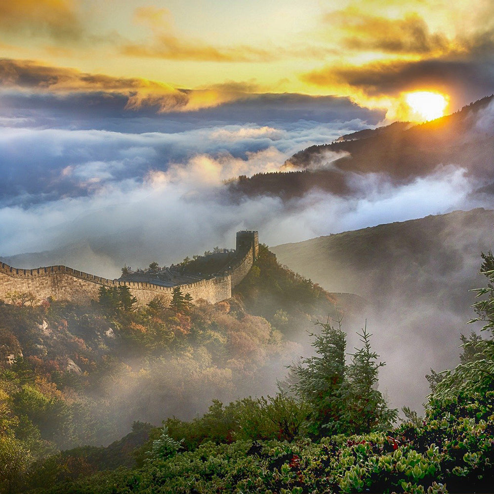 sunset above the great wall of china