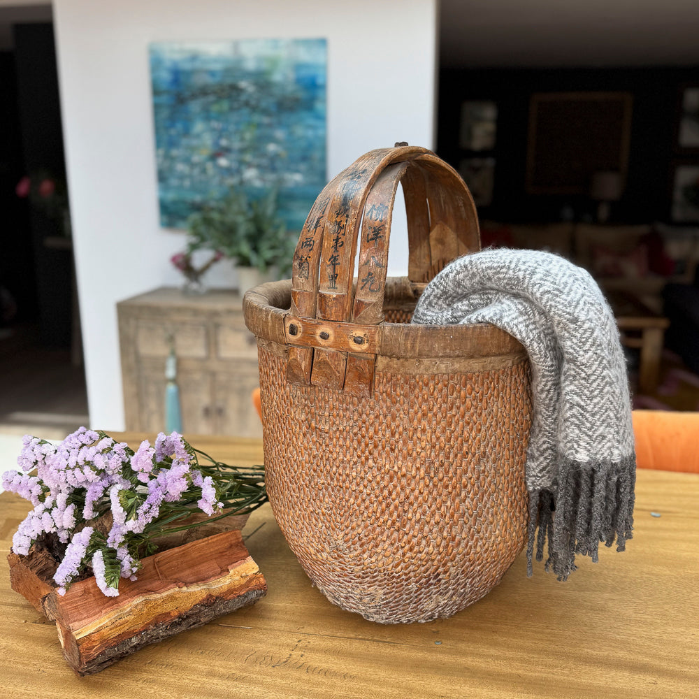 Willow Rice Oriental Vintage Willow Rice Basket | Chinese Rice Carrier | TIAN | Orchid