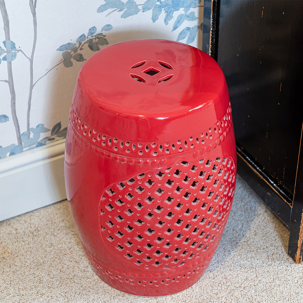 MILE Red Latticework Ceramic Stool