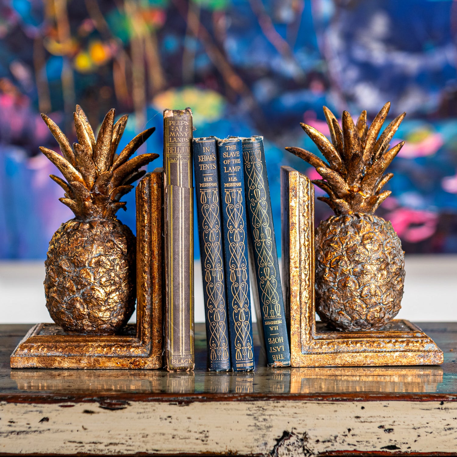 Gold Rong's RONG Gold Pineapple Bookends | ORCHID | Orchid