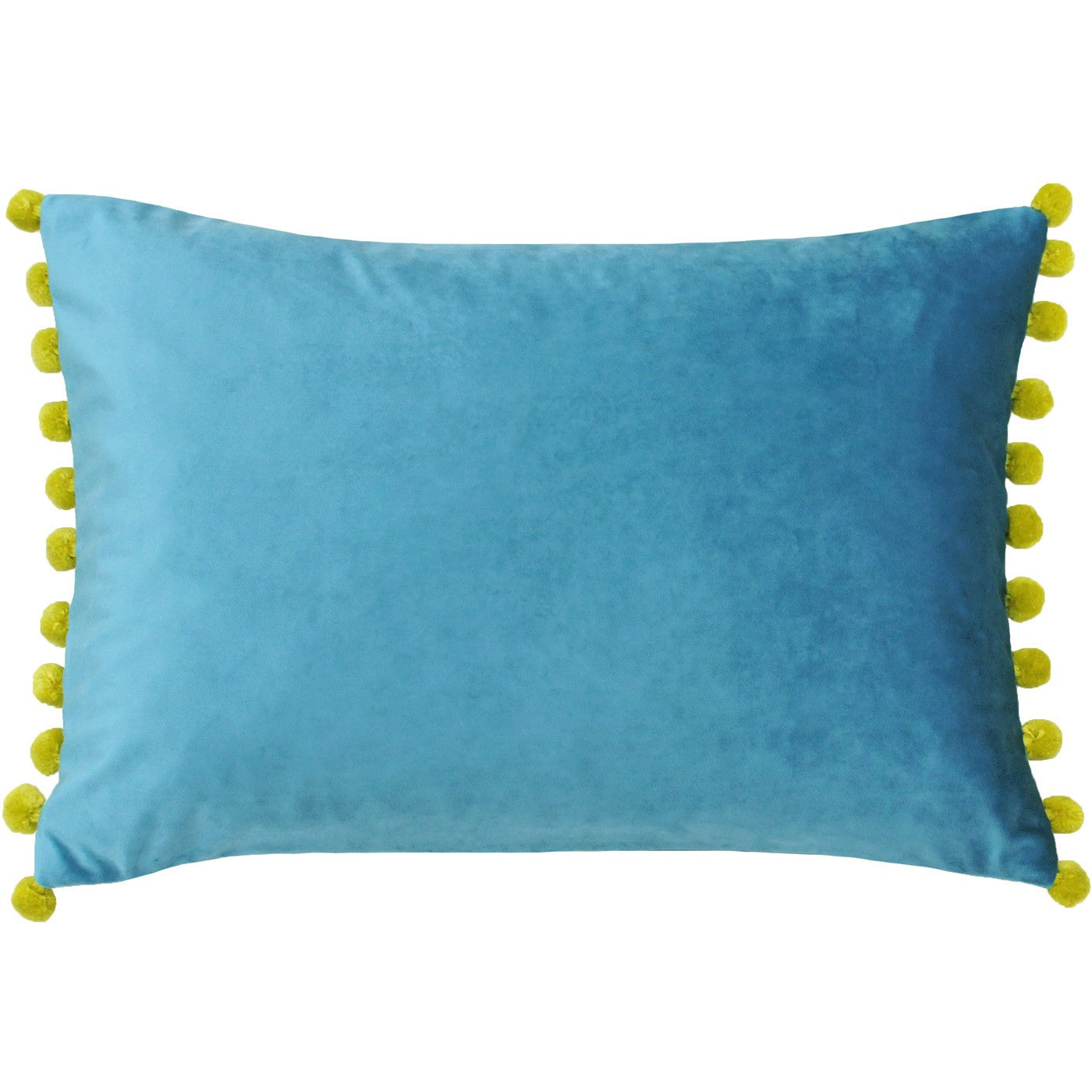 Turquoise Velvet Cushion with Yellow Pompom Orchid