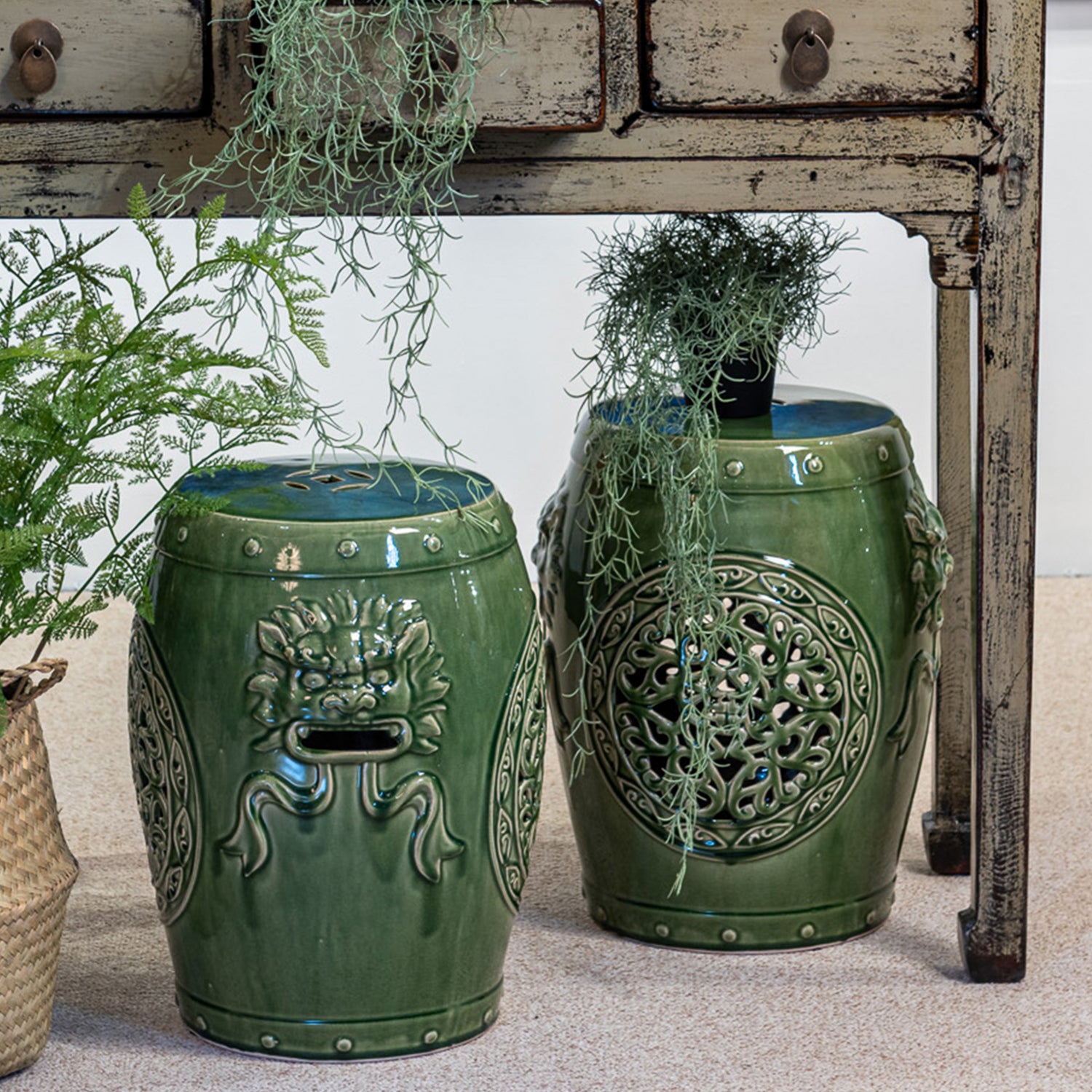 Oriental Green Ceramic Stool BAIYIN Orchid