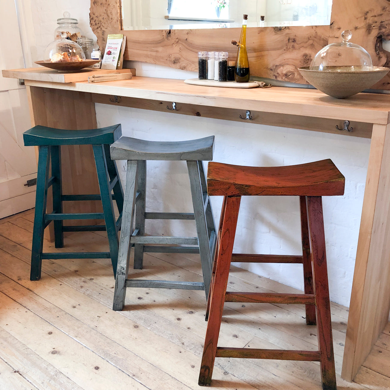 Blue Timber Stool Tall Blue Lacquer Wooden Stool | Blue Breakfast Bar Stool Solid Wood ...