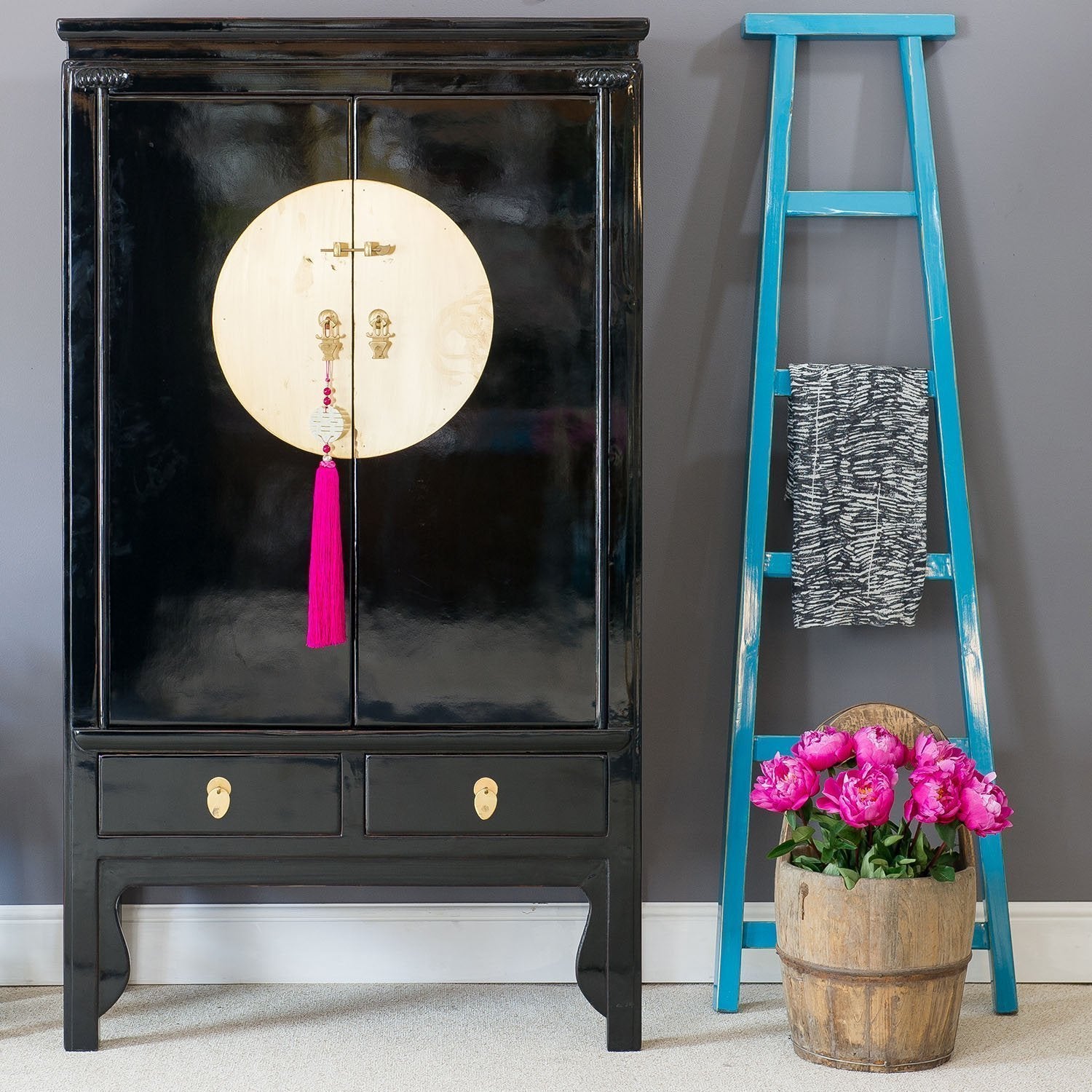 SHINO Black Wedding Cabinet with Gold Hardware