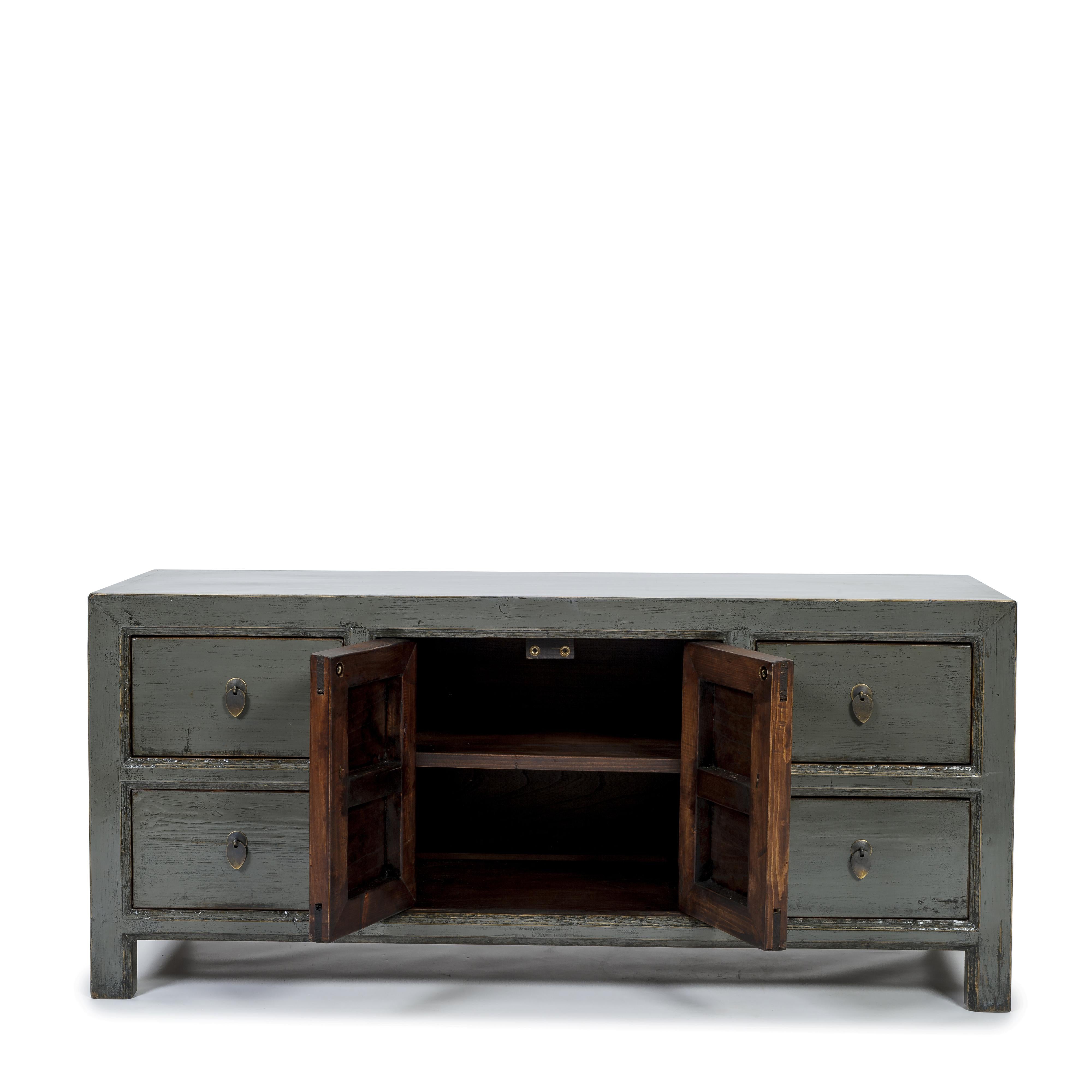 Grey Lacquer Media TV Cabinet | Oriental Grey Low Cabinet 130cm | Orchid